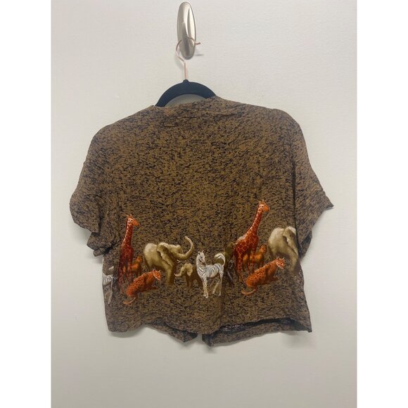 Vintage Robbie Bee Cropped Button-Up Shirt With Safari Animal Print - Picture 4 of 9